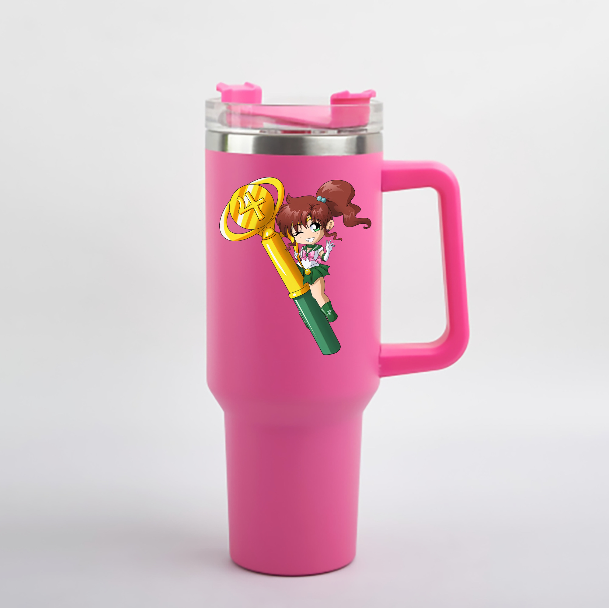 （画像用） 美少女戦士セーラームーン 木野 まこと きの まこと Sailor Moon Kino Makoto （セーラージュピター；Sailor Jupiter） 1200mL車用タンブラー - クリスタルステッカー（プラスチックストロー付き）